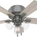 Hunter Fan Company Crestfield 42-inch Indoor Matte Silver Casual Ceiling Fan With Bright LED Light Kit, Pull Chains, and Reversible WhisperWind Motor Included
