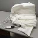 Electric Heated Mattress Pad Twin Size Single Control Bed Warmer, Deep Pocket, Side Storage Pouch for Controller, Machine Washable, Waffle Jacquard, 39"x75", White