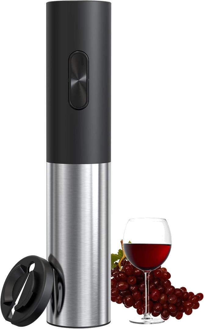 COKUNST Electric Wine Openers, Reusable Wine Bottle Corkscrew Opener with Foil Cutter, Battery Operated Stainless Steel Wine Remover for Home Kitchen Party Bar Restaurant (Single, Black)