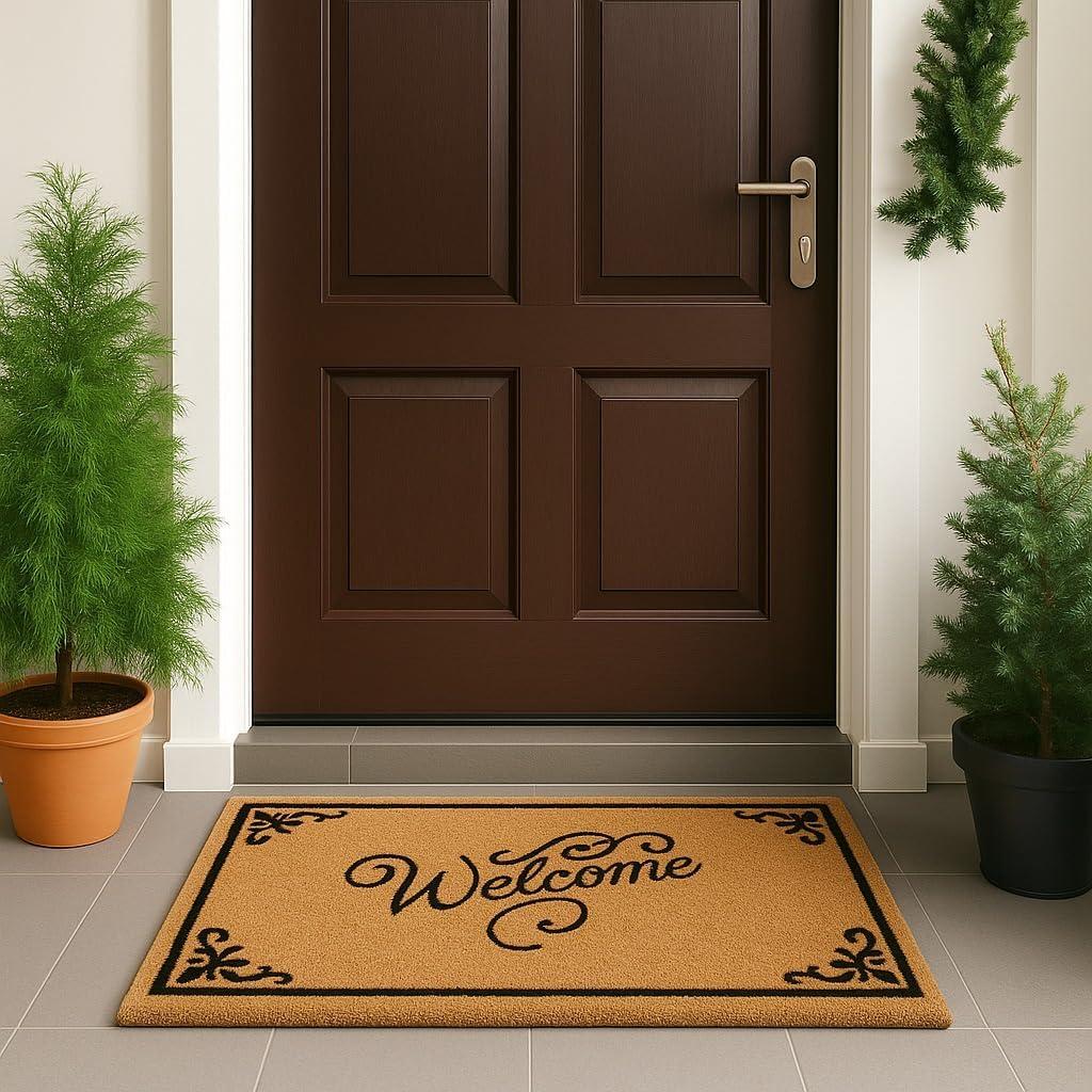 LuxUrux Coco Coir Welcome Mat - Heavy-Duty Backing, 17'' x 30'' Natural Door Mat - Easy to Clean, Beautiful Color for Outdoor and Indoor Use - Home Decor