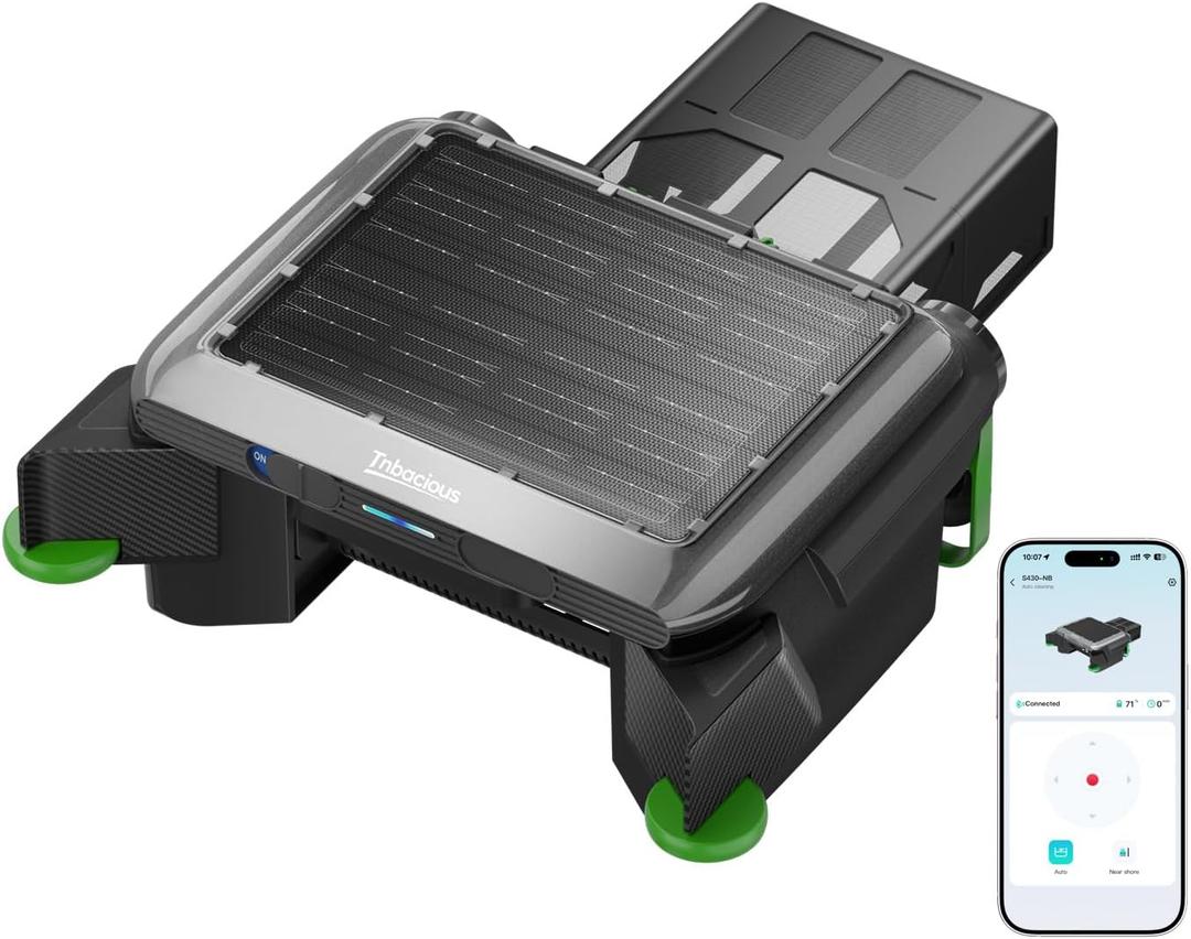 Solar Powered Pool Skimmer Robotic, Automatic Pool Surface Cleaner with APP Support, 24/7 Continuous Cleaning, Dual Charging Modes, Twin Salt Chlorine Tolerant Motors, Ideal for All Swimming Pool