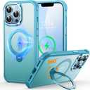 O3 Mag-Stand Designed for iPhone 13 Pro Case with 360 Spin Stand, [Compatible with mag Safe][Super Skin Feeling] Translucent Matte Magnetic Slim Phone Case 6.1 inch, Matte Lake Blue