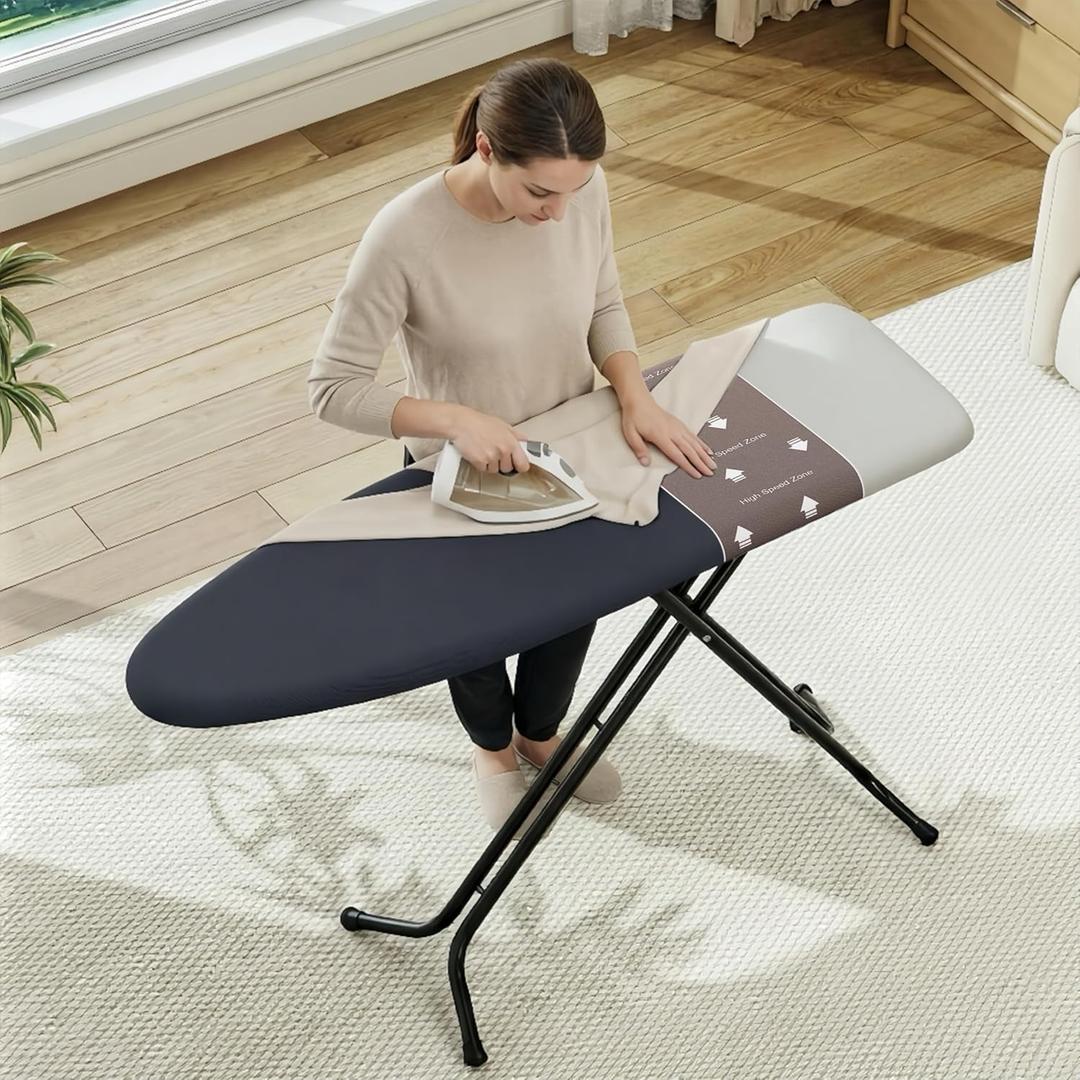 Foldable Ironing Board Standard Size, Iron Board Table Stand Foldable, Space-Saving Iron and Ironing Boards Set, Folding Ironing Boards Full Size with High Speed Zone and Hanging Hook 13x43 Warm Gray