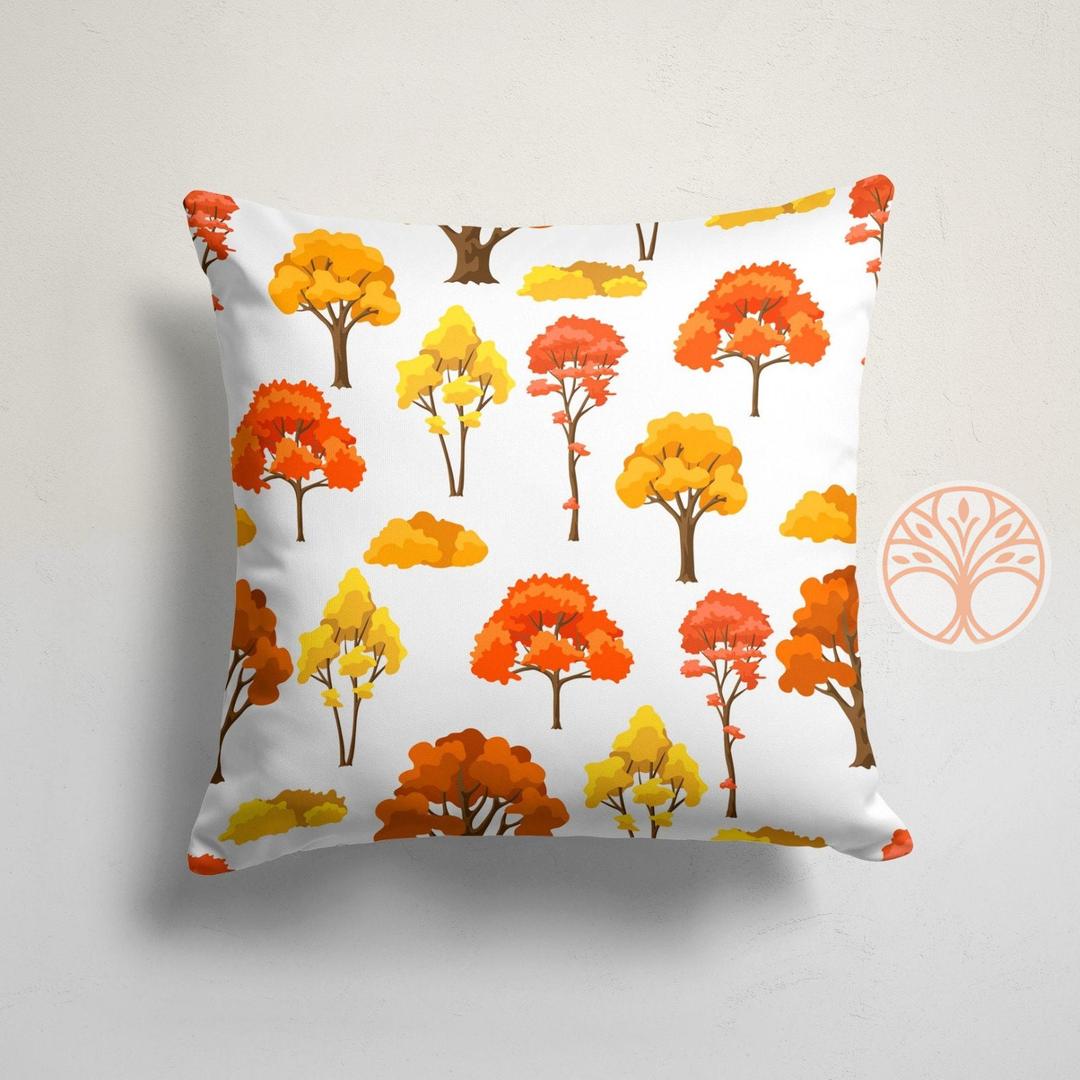 Fall Pillow Covers 18x18 Set of 2 Red Orange Maple Tree Leaf Autumn Outdoor Pillowcase with Zipper Forest Print Pattern Decorative Cushion Cover Rustic Decoration Farmhouse Sofa Couch Bed Decor