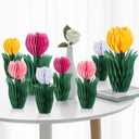 SUNBEAUTY 8 PCS Flower Honeycomb Decor Tulips Table Centerpieces Spring Decor for Home Office (Hot Pink Orange)