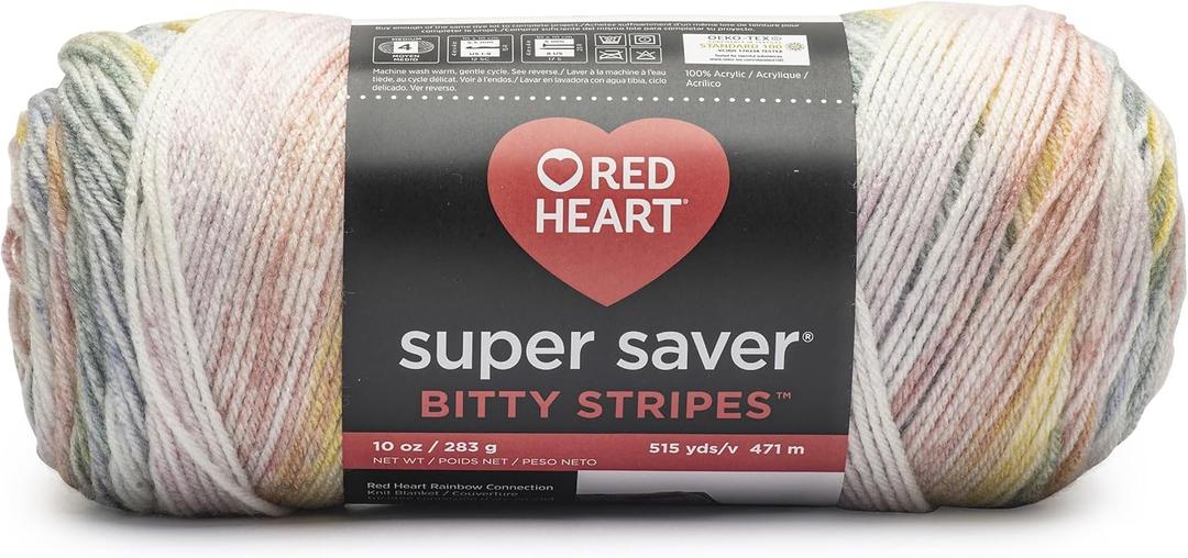 Red Heart Super Saver Bitty Stripes Yarn (Rainbow Mist)