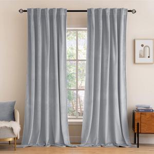 MIULEE Greyish White Velvet Curtains 96 inches 2 Panels - Luxury Blackout Curtains for Bedroom Living Room Thermal Insulated Super Soft Window Drapes Rod Pocket & Back Tab, W52 x L96 inches