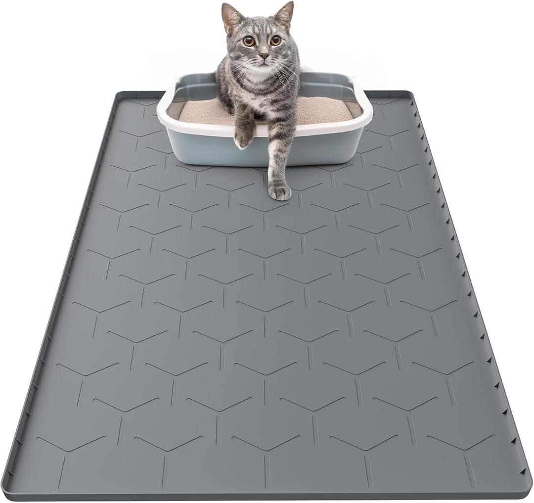 Cat Litter Box Mat, Large 34" X 22" Cat Litter Mat, Waterproof Silicone Pad for Floor, Dark Gray