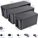 Cable Organizer Box Set of Three, Power Cover Cord Holder Surge Protector for Desk (Black)