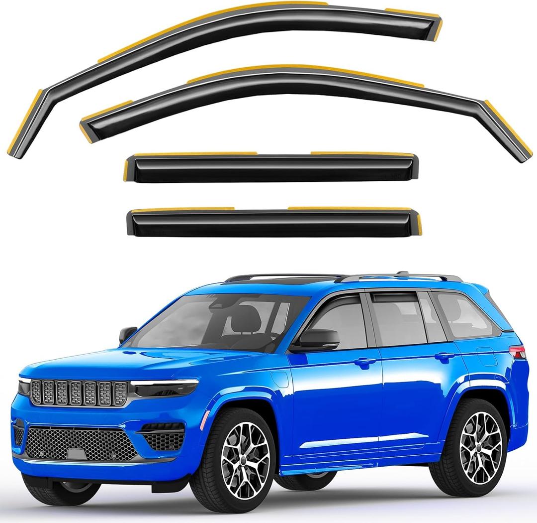 In-Channel Window Rain Guards Fit For Jeep Grand Cherokee(Not for L) 2022 2023 2024 2025 Extra Durable Window Deflectors Vent Shades Visors Exterior Car Accessories Visors Rain Guards -4 pcs