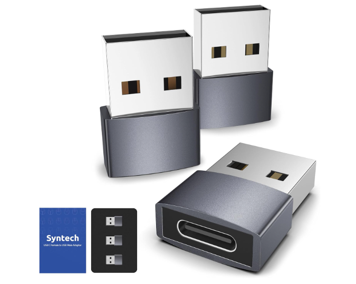 Syntech USB C Female to USB Male Adapter Pack of 3 [Travel Must Haves, Aluminum] USB C to USB Adapter, Type C Charger Cable Power Converter Compatible with iPhone 15 Apple Watch AirPods CarPlay, etc.