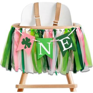 Lucky One High Chair Banner - St. Patrick's Day First Birthday Party Decorations,Clover Irish 1st Birthday Party Highchair Tutu, Clover One Theme Decor