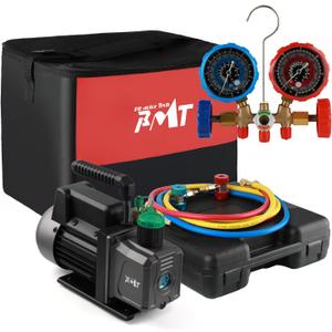 PB Motor TECH 4.5CFM 1/3HP Vacuum Pump and 3-Way AC Manifold Gauge Set for R134a R12 R22 R502, with Puncture Can Tap and Accessories