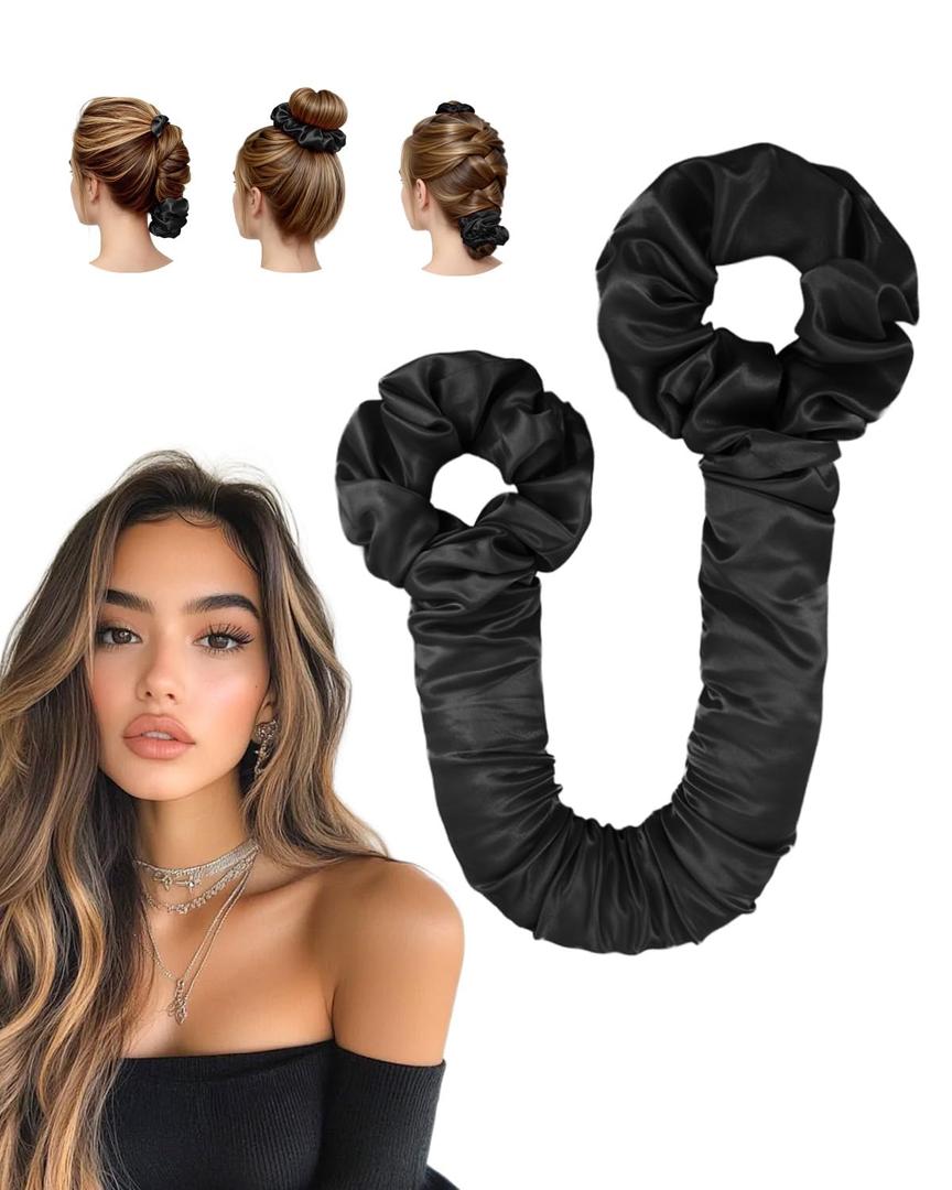 BONNET QUEEN Satin Heatless Hair Curler, Overnight Curls for Long Hair, ultra soft Daily use of hair accessories & 2 Scrunchies,Damage-Free Styling, Soft Hair Curlers for Overnight(Black)