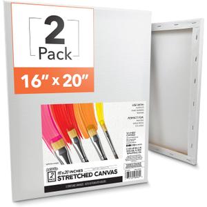 ArtSkills Stretched Canvas for Painting, 16x20 Canvases Painting Supplies for Artists, Blank Canvas Pack, 2-Pack