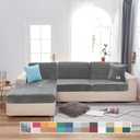 Rosygulls Separate Velvet Sofa Cover,Couch Covers for 2 Cushion Couch,Super Stretch Wear-Resistant Sofa Slipcovers,Washable Furniture Protector with Anti-Slip Elastic Bottom(Dark Grey,Double Seat)