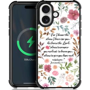 Case for iPhone 17 [Compatible with Magsafe], W Bible Verses Floral Inspirational Soft TPU Bumper Hard PC Back Anti-Fall Shockproof Protective Magnetic Cover