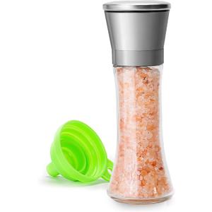 M JINEMEI Salt and Pepper Grinder Tall Size - Black Pepper, Herb Shakers Mill Refillable Manual - Stainless Steel Lid - Adjustable Coarseness - Glass Material- Fits in Home, Kitchen, Barbecue (7.5H-1 Pack)