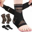 INDEEMAX Ankle Brace for Women & Men, Ankle Compression Sleeve Support Copper Infused Ankle Brace for Sprained Ankle, Plantar Fasciitis Sports, Achilles Tendonitis Pain Relief, Copper Black, M
