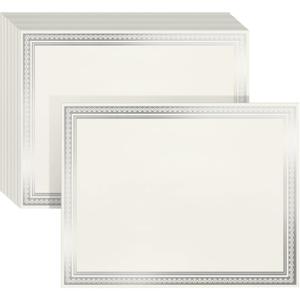 50 Sheets Silver Foil Certificate Paper for Printing - Customizable Blank Cardstock with Border for Graduation Diploma, Achievement Awards, Recognition Documents (8.5 x 11 in, Ivory) (Ivory)
