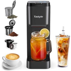 Single Serve Brewer, Iced | Hot | Bolder Coffee | Iced Tea Capabilities, Compatible with K Cup Pods, Grounds and Tea Leaves, 6 to 16oz Brew Size, Perfect for Small Spaces, Black