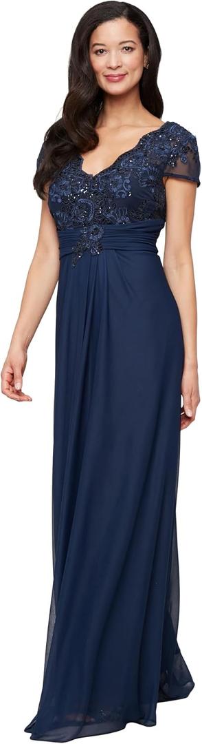 Alex Evenings Women's Stretch Sequin Bodice Empire Waist Long Gown, Formal Event Dress  size 4 