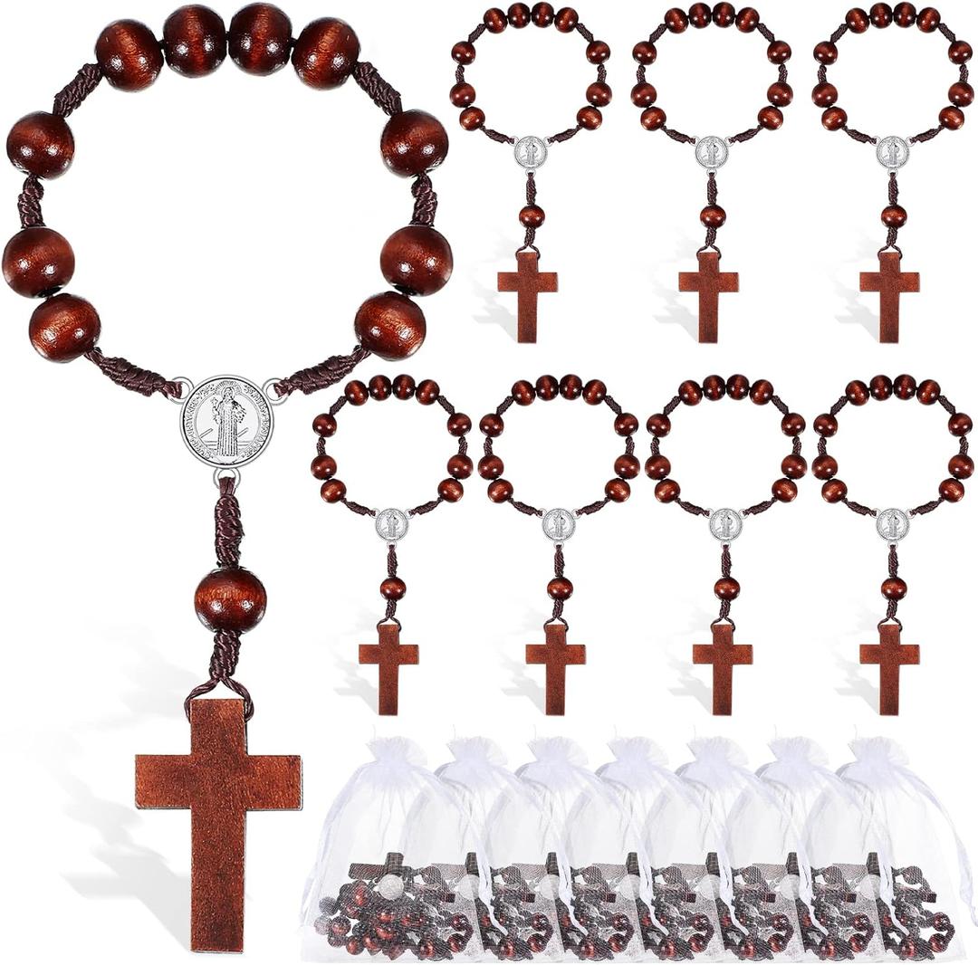 Yinkin 30 Pieces Baptism Rosary Bible Verse Favors Mini Baptism Favors Wood Rosary Religious Crosses Bulk Gifts with 30 Organza Bags Mini Rosaries bulk for First Communion Christening Party Gift