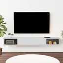 TuckTect Floating TV Shelf, 55'' Wall Mounted TV Cabinet, Floating Shelves with Door, Modern Entertainment Media Console Center Large Storage Under TV (55.11IN, White)