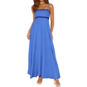 PRETTYGARDEN Womens Spaghetti Strap Maxi Dresses 2026 Summer Casual Sleeveless Smocked Boho A Line Long Flowy Beach Sundress(Blue,XX-Large)