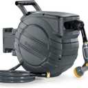 Retractable Garden Hose Reel 1/2 in x 100 ft, 2025 Upgraded Dual Ratchet Lock UV & Freeze Protection Brass Seal Slow Retraction Anti-Tangle Hose 180Swivel Reinforced Scaffold Wall Mount (Dark Gray)