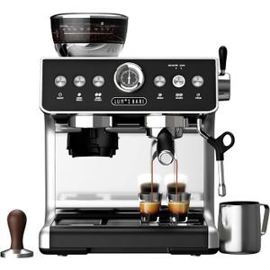 Espresso Machine with Grinder, 20 Bar Espresso Machine with Milk Frother, Expresso Coffee Machines for Home, Professional Espresso Maker, Cappuccino & Latte Machine for Home (Black)