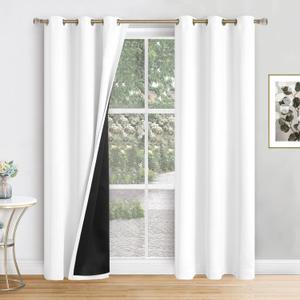 White Blackout Curtains for Living Room 80 Inch Length 2 Panels Set, Thermal Insulated 100% Light Blocking Soundproof Grommet Window Curtains for Bedroom with Black Liner, Each 41 Inch Wide , 41x80