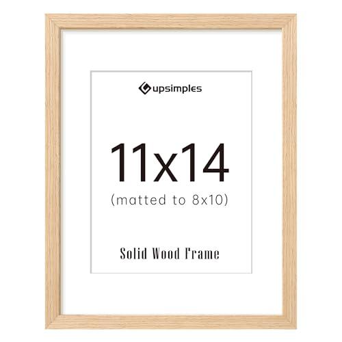 Upsimples 11x14 Picture Frame, Natural Solid Wooden Picture Frames, Display 8x10 with Mat or 11 x 14 Without, Vertical or Horizontal Wall Hanging, 2 Pack, Natural