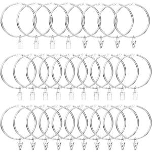 uxcell 28 Pack Curtain Rings with Clips, 3" Interior Diameter Curtain Clip Rings Hooks for Hanging Drapery Vintage Decorative Rustproof Drapery Ring with Hooks, Silver