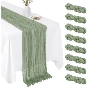 8 Pack Sage Green 17 x 108 Inch Cheesecloth Table Runner - Boho Gauze Sheer Fabric for Wedding Baby Shower Party Home Decor
