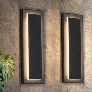tewei 2 Pack Modern LED Outdoor Wall Lights, Black Exterior Wall Sconce & Indoor Wall Sconce Lighting Fixtures, 15.7'' Large Front Door Lights for Entrance, Hallway, 360 Beam Angle, Warm White 3000K