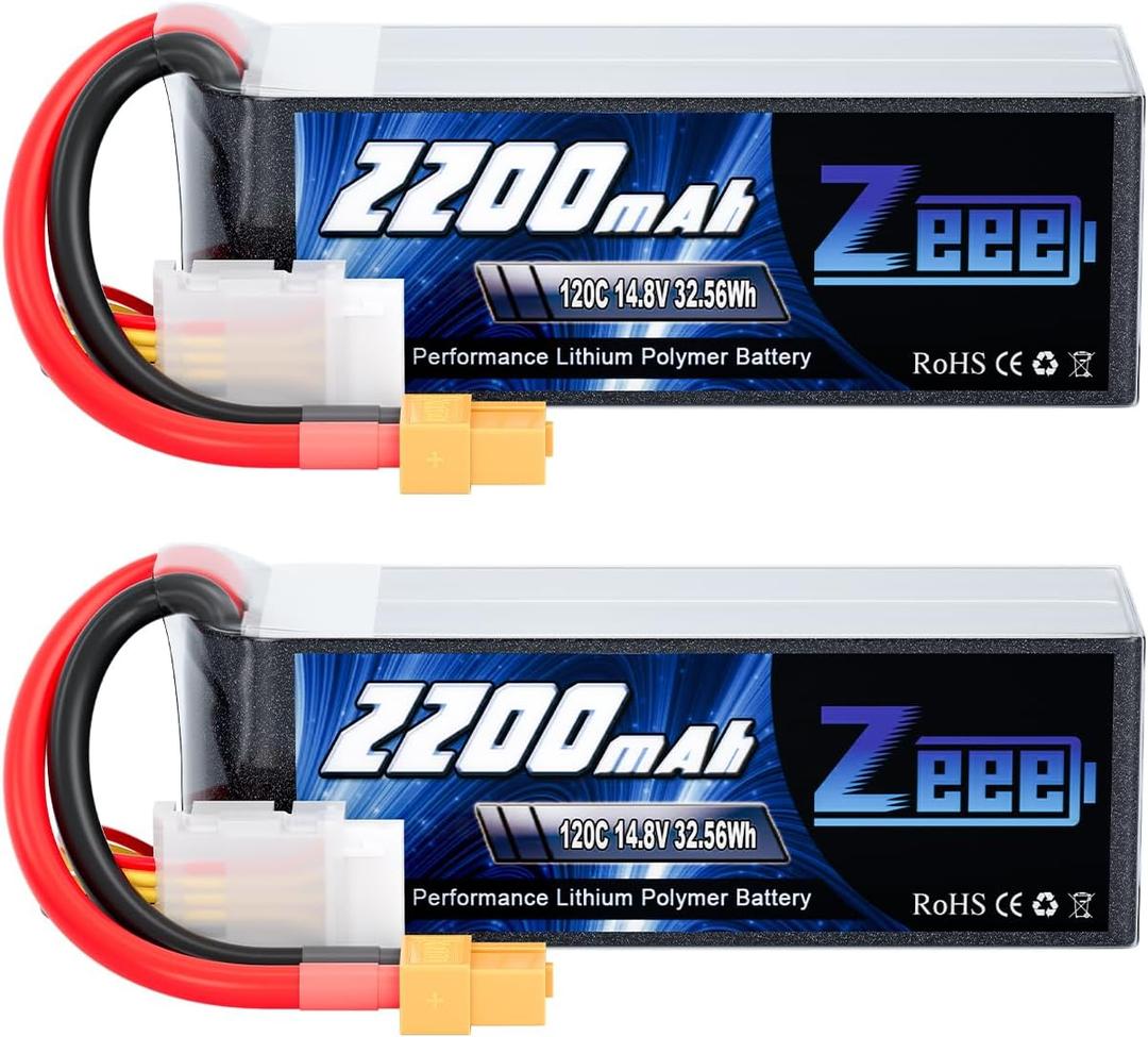 Zeee 4S Lipo Battery 2200mAh 14.8V 120C with XT60 Plug RC Graphene Battery for RC Models RC Boat FPV Drone Quadcopter Helicopter Airplane RC Car(2 Pack)