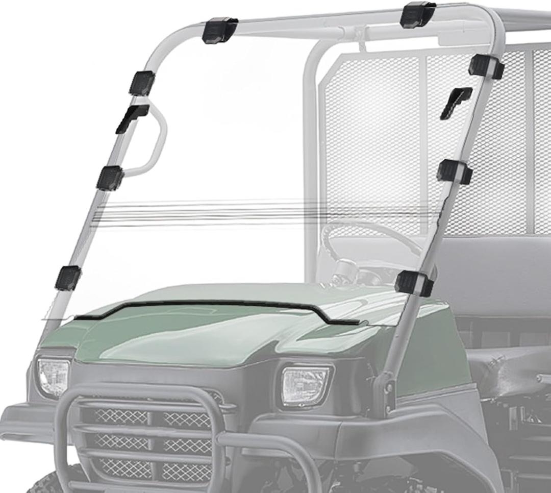 KEMIMOTO UTV Flip Windshield Compatible with Kawasaki Mule 3010 2003-2009 and Kawasaki Mule 3000 2005-2013, Scratch-Resistant Full Front Folding Clear Windshield