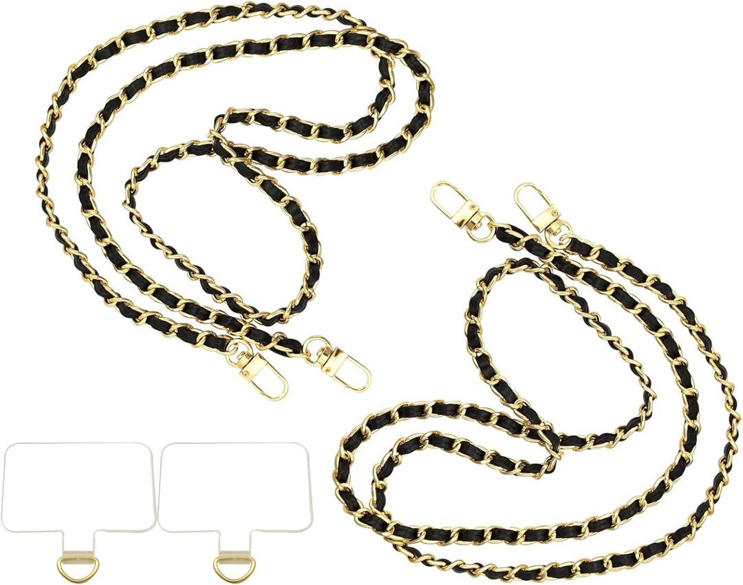 2PCS Cell Phone Chain Crossbody,Phone Lanyard,47.2" Metal Chain with Leather Strap for IPhone Case