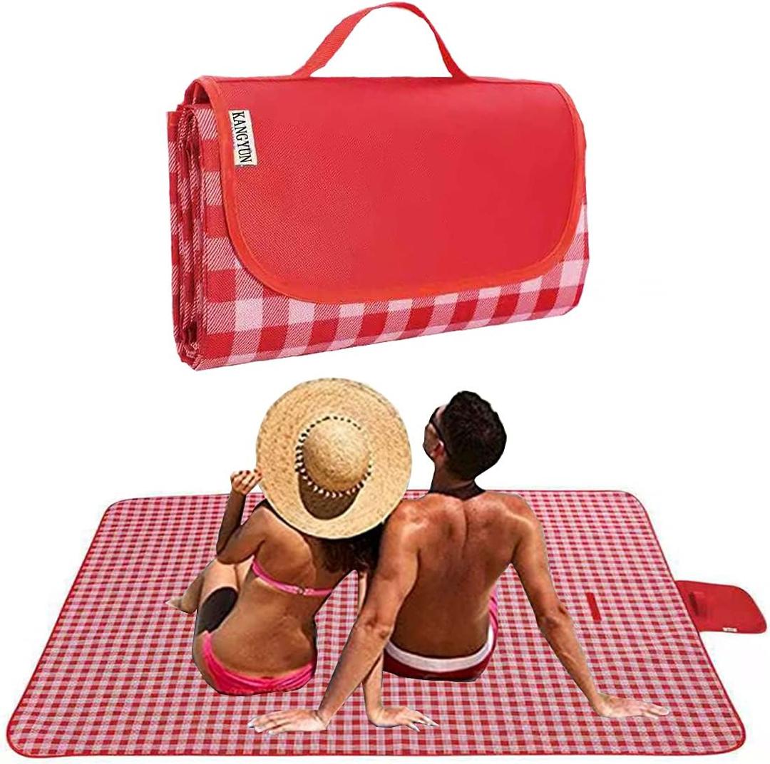 K Y KANGYUN Outdoor Picnic Blankets, Extra Large Beach Blanket, Foldable Lightweight Waterproof Sand Mat, Picnic Blanket 80" x 60" for Beach Camping Hiking Park Patio (Red, 80x60 inch)