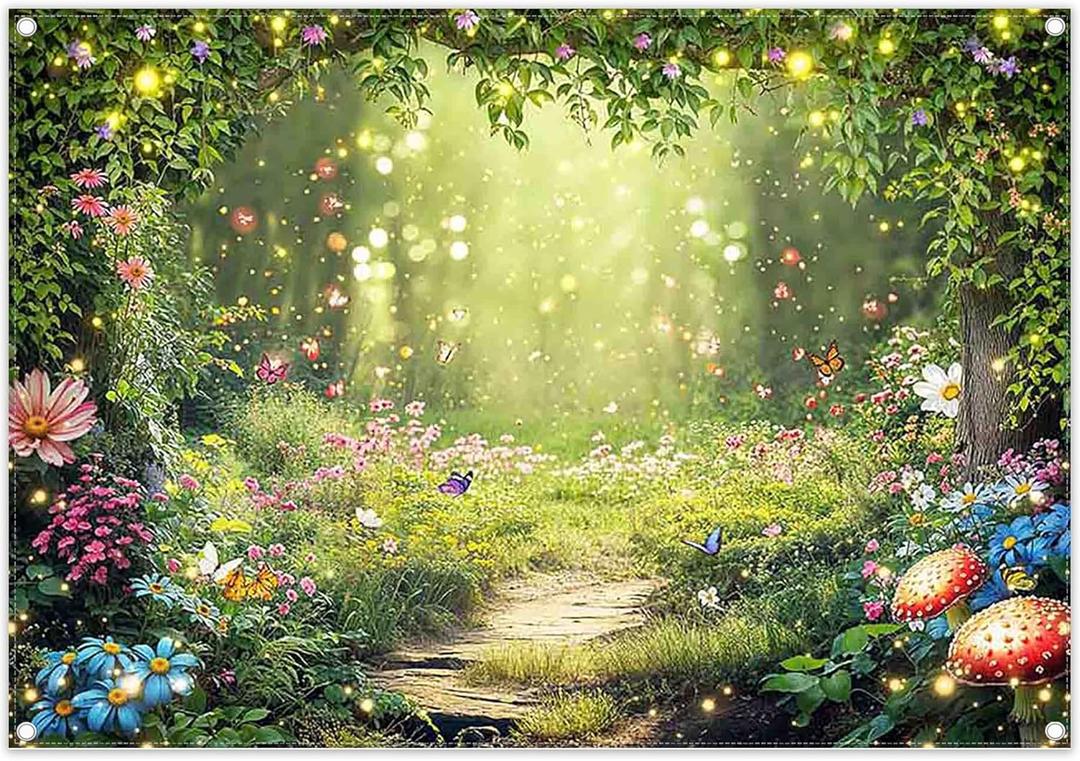 Fabric 7x5ft Enchanted Forest Photography Backdrop Fairy Garden Background Kids Girl Magic Wonderland Party Decoration Spring Photo Booth Props