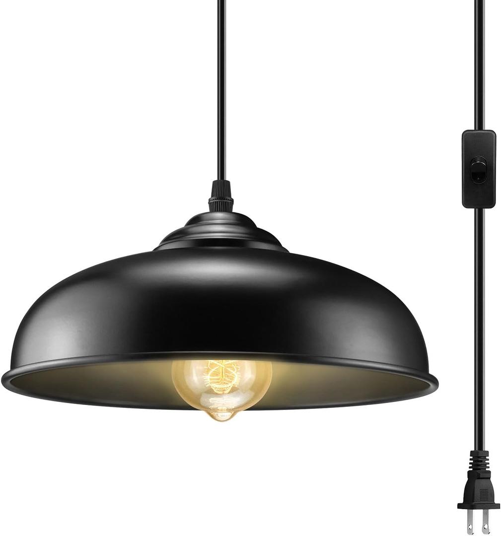AEOREAL Plug in Pendant Light, Black Farmhouse Pendant Light Fixture with On/Off Switch, Vintage Hanging Lights with Plug in Cord, E26 Pendant Lighting for Kitchen Dining Room