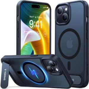 TORRAS for iPhone 15 Case Translucent Black | Strong Magnetic & Seamless Stand, Fit for MagSafe, Military-Grade Drop Protection, Sturdy Adjustable Built-in Kickstand, Slim Matte Finish