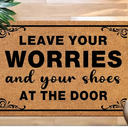 Leave Your Shoes and Worries 30"x17" Large Funny Welcome Mat for Indoor/Outdoor Entrance, Stylish Door Mat with Non-Slip Rubber Backing, Perfect for Front Door 'Please Take Off Your Shoes' Door Mat