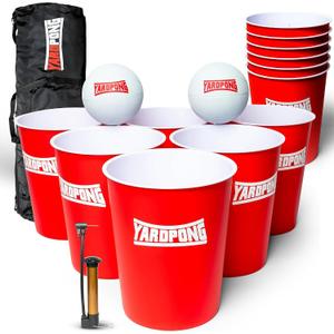 YardPong Giant Yard Pong and Basketball Game with 12 Buckets, 2 Balls, Carrying Bag, and Air Pump Outdoor Game for Lawn, Backyard, Beach, and Family Fun