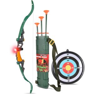 Sunny Days Entertainment Bow and Arrow Set  Archery Toy Set for Kids | Hunting Role Play Toy | Includes 3 Suction Cup Arrows Target and Quiver  Maxx Action Green Extra Large