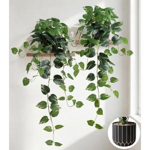 Fake Plants 2 Pcs Faux Pothos Plants Potted Indoor Artificial Hanging Plants Realistic Fake Greenery Table Desk Bathroom Office Bedroom Living Room Shelf Modern Farmhouse Decor Outdoor
