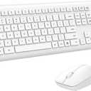 Wireless Keyboard and Mouse Combo, Full Size Silent Ergonomic Keyboard and Mouse, Long Battery Life, Optical Mouse, 2.4G LagFree Cordless Mice Keyboard for Computer, Mac, Laptop, PC, Windows(White)
