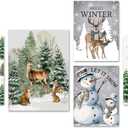5 Pcs Winter Canvas Wall Art Snowman Winter Scene Pictures Rustic Let It Snow Prints Wall Decor Pine Tree Reindeer Snowy Prints for Living Room Bedroom Indoor Home Artwork Decorations