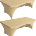 Eurmax USA Spandex Table Cover 6 ft. Fitted 30+ Colors Polyester Tablecloth Stretch - Table Toppers, Open Back (Champagne, 2 Pack)